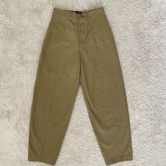 ZARA Olive Green Balloon Pants – High Waisted, Slouchy Tapered Leg, Size Small - Picture 1 of 6